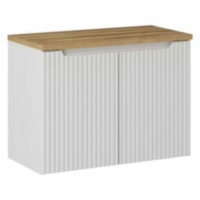 Szafka pod umywalkę Furnidea 80 cm wisząca biały mat z blatem dąb coast evoke Nova White 2 drzwi 1 szt.