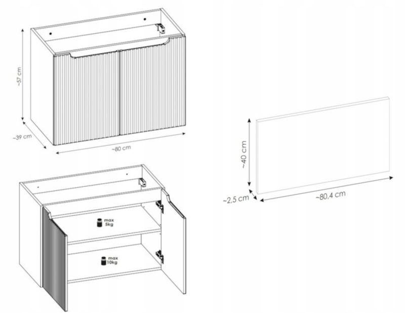 Szafka pod umywalkę Furnidea 80 cm wisząca biały mat z blatem dąb coast evoke Nova White 2 drzwi 1 szt.