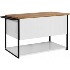 Szafka pod umywalkę Furnidea 80 cm wisząca lakierowana biały połysk z blatem drewnianym LOV 1 szt.