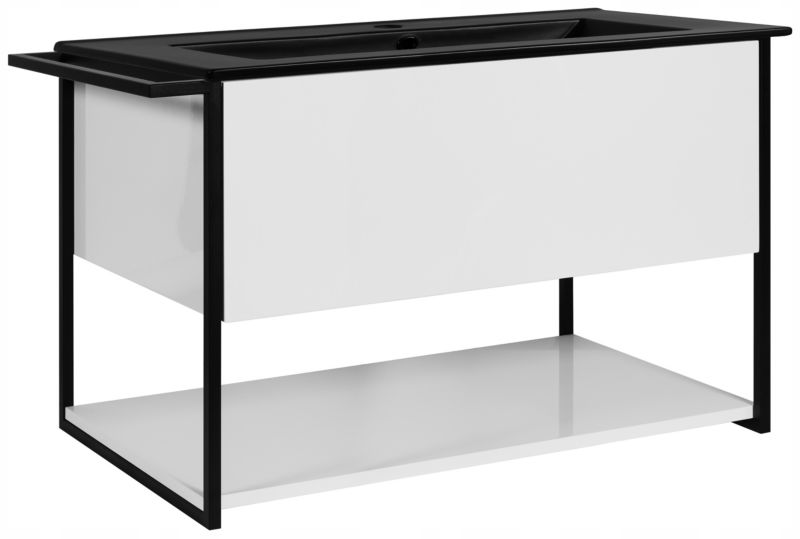 Furnidea skříňka pod umyvadlo, 80 cm, závěsná, lakovaná, bílý lesk, s černým umyvadlem LOV, 1 ks.