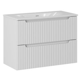Szafka pod umywalkę Furnidea 80 cm wisząca z blatem biały mat Nova White biała ryflowane fronty 2 szuflady 1 szt.