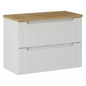 Szafka pod umywalkę Furnidea 80 cm wisząca z blatem dąb Nova White biała ryflowane fronty 2 szuflady 1 szt.