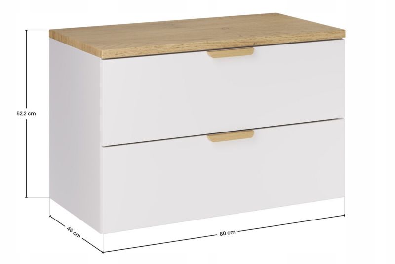 Szafka pod umywalkę Furnidea 80 cm z blatem biały mat dąb Cremona Aster 1 szt.