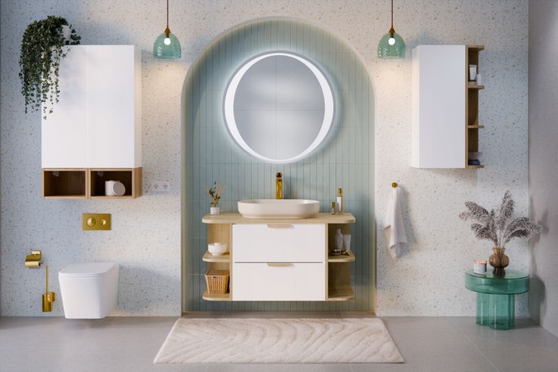Szafka pod umywalkę Furnidea 80 cm z blatem biały mat dąb Cremona Aster 1 szt.
