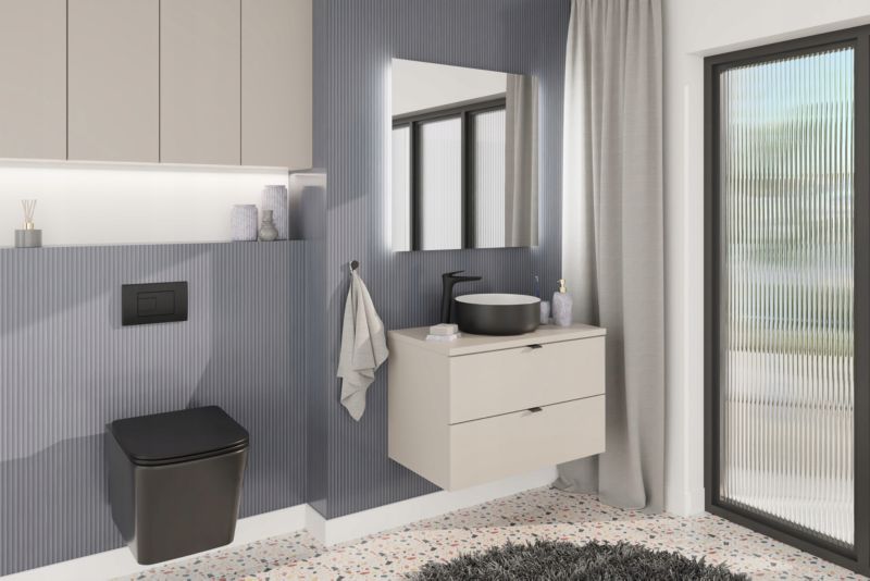 Szafka pod umywalkę Furnidea 80 cm z blatem kaszmir dąb Wotan ryflowany Dalia Cashmere 1 szt.
