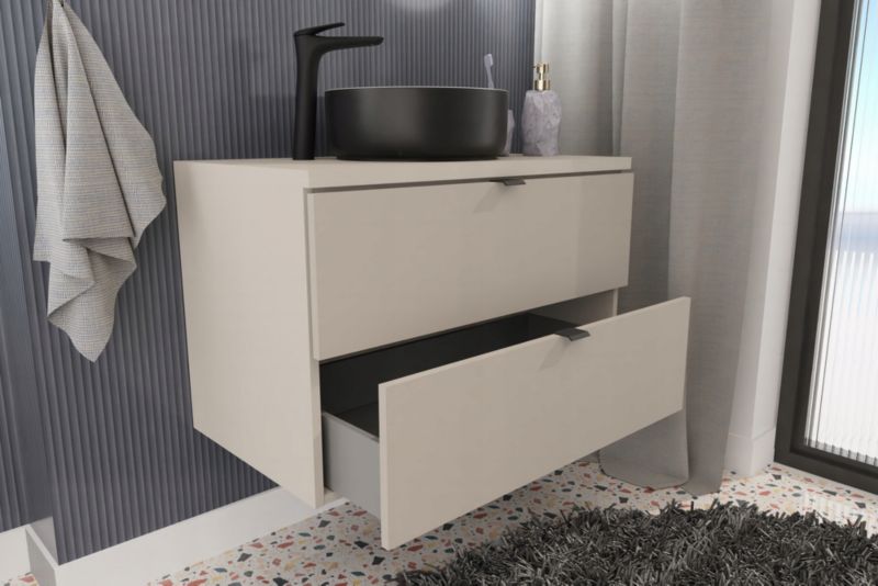 Szafka pod umywalkę Furnidea 80 cm z blatem kaszmir dąb Wotan ryflowany Dalia Cashmere 1 szt.