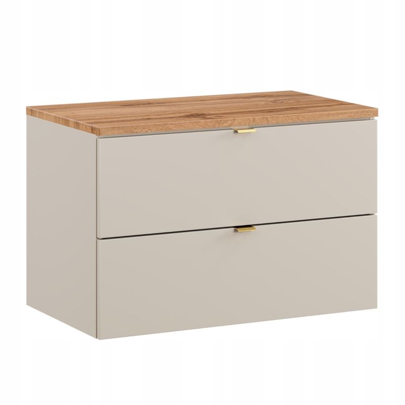 Szafka pod umywalkę Furnidea 80 cm z blatem kaszmir dąb Wotan ryflowany Dalia Cashmere 1 szt.