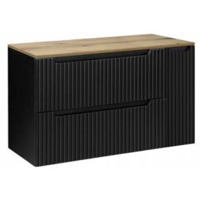 Szafka pod umywalkę Furnidea Nova Black czarna z blatem dąb 100 cm ryflowana 2 szuflady 1 drzwi 1 szt.
