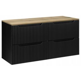 Szafka pod umywalkę Furnidea Nova Black czarna z blatem dąb 120 cm ryflowana 2 szuflady 1 szt.