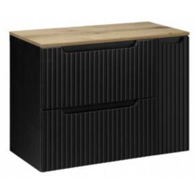 Szafka pod umywalkę Nova Black ryflowana czarna z blatem dąb 80 cm 1 szt.