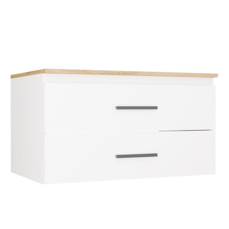 Szafka Pod Umywalkę Topeshop NEL 80 Łazienkowa BIAŁA / Blat DĄB ARTISAN Wisząca 2 Szuflady 1szt.