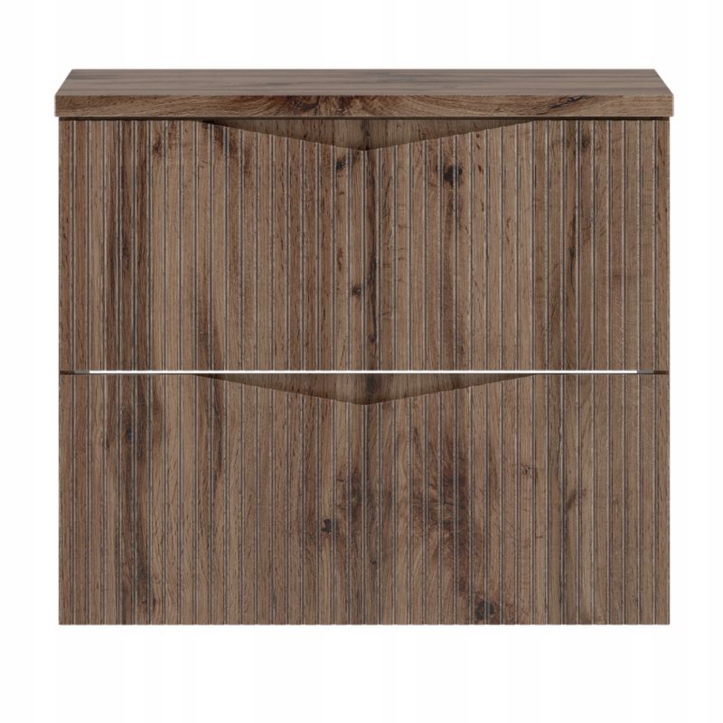 Szafka pod umywalkę z blatem Furnidea 60 cm wisząca dąb wotan ryflowane fronty zestaw CLEO 1 szt.