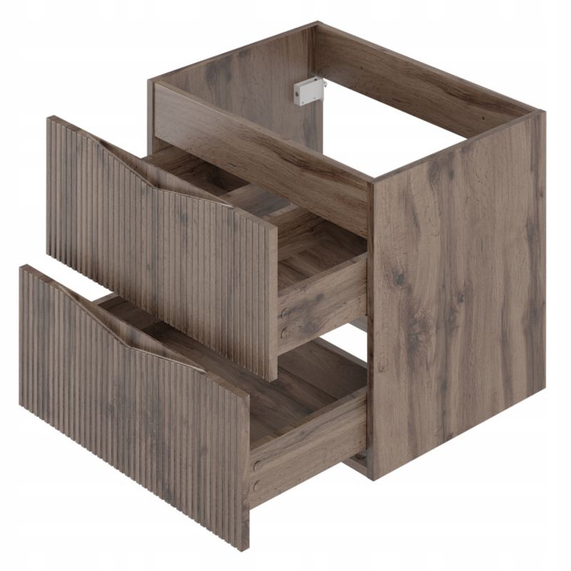 Szafka pod umywalkę z blatem Furnidea 60 cm wisząca dąb wotan ryflowane fronty zestaw CLEO 1 szt.