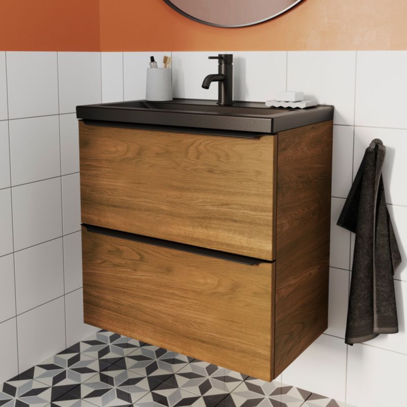 Szafka pod umywalkę Goodhome Imandra Slim wisząca 60 cm orzech