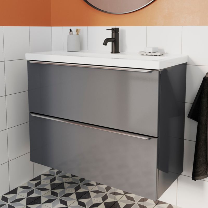 Szafka pod umywalkę GoodHome Imandra Slim wisząca 80 cm antracyt