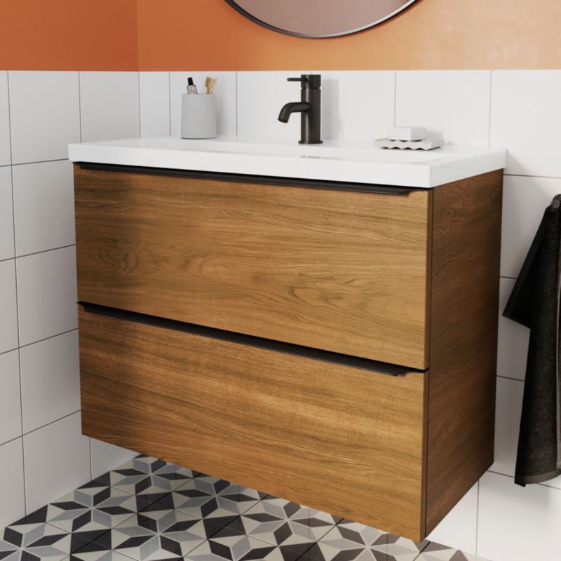 Szafka pod umywalkę Goodhome Imandra Slim wisząca 80 cm orzech