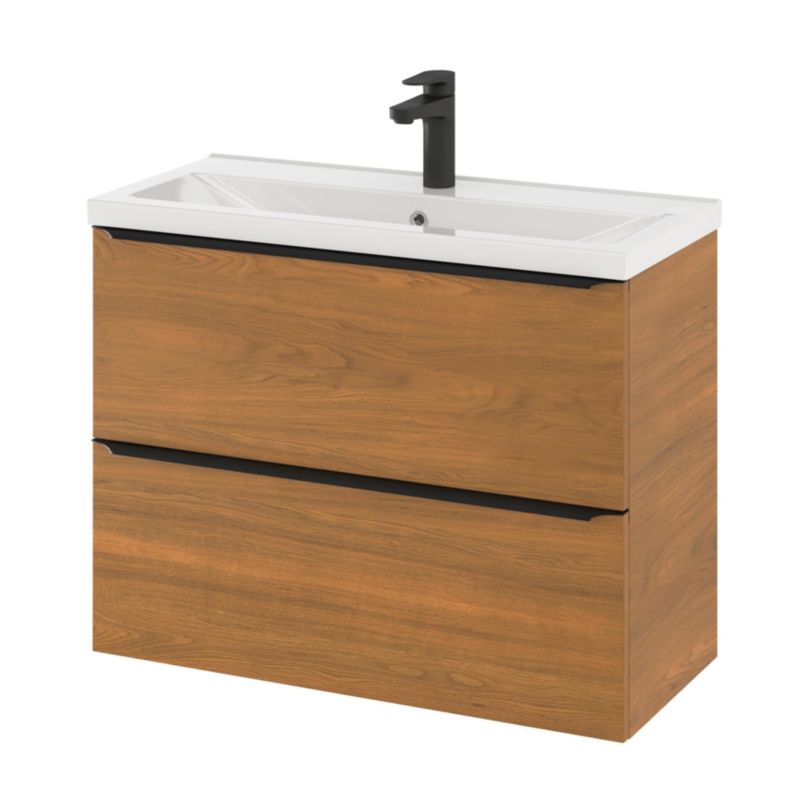 Szafka pod umywalkę Goodhome Imandra Slim wisząca 80 cm orzech