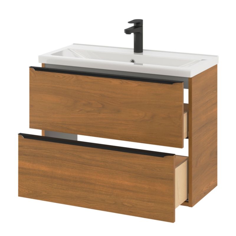 Szafka pod umywalkę Goodhome Imandra Slim wisząca 80 cm orzech