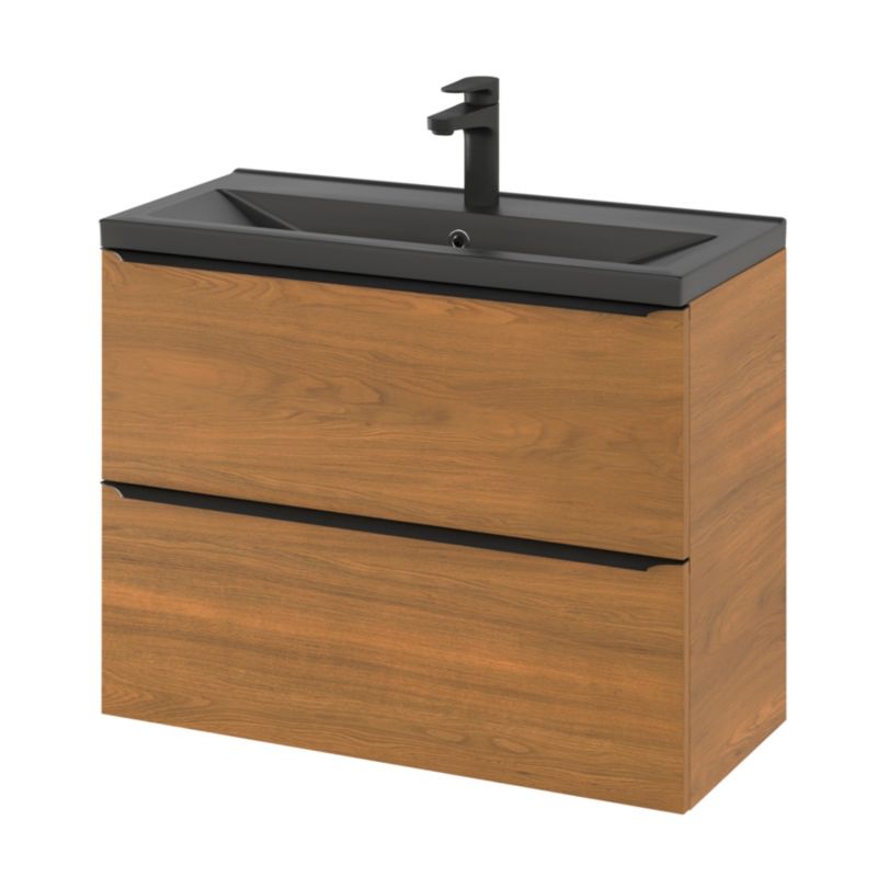 Szafka pod umywalkę Goodhome Imandra Slim wisząca 80 cm orzech