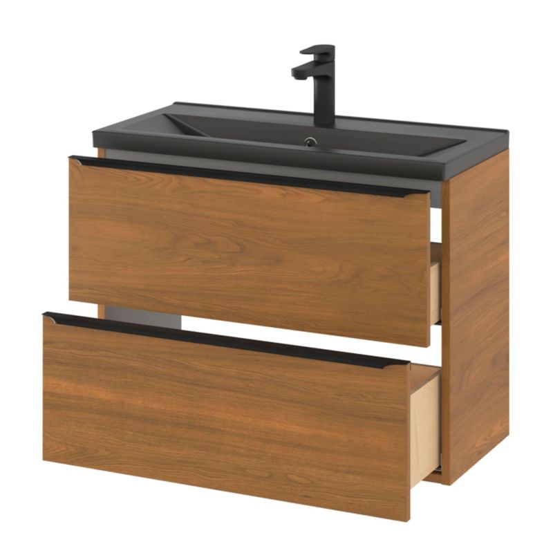Szafka pod umywalkę Goodhome Imandra Slim wisząca 80 cm orzech