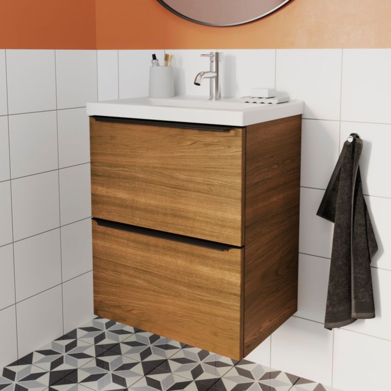 Szafka pod umywalkę Goodhome Imandra wisząca Slim 50 cm orzech