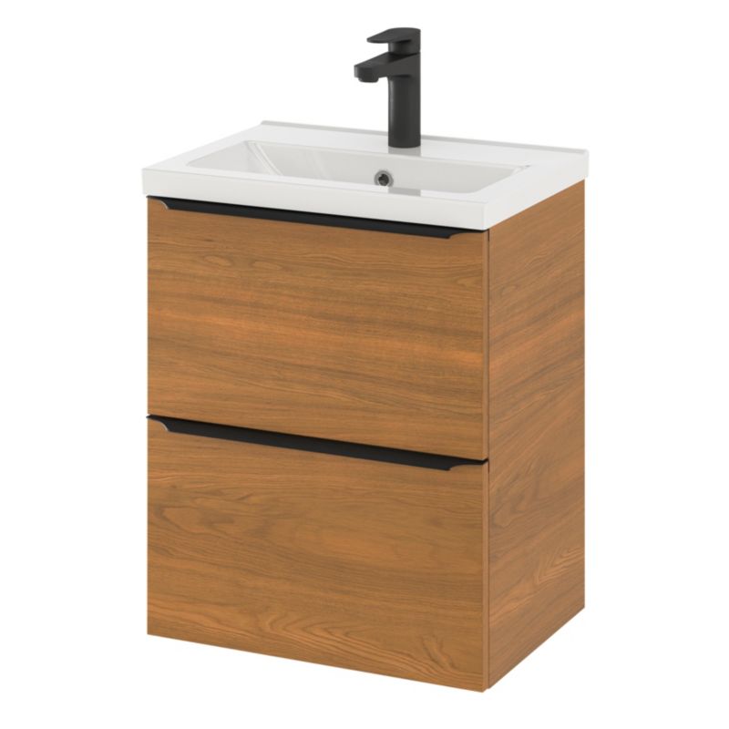 Szafka pod umywalkę Goodhome Imandra wisząca Slim 50 cm orzech