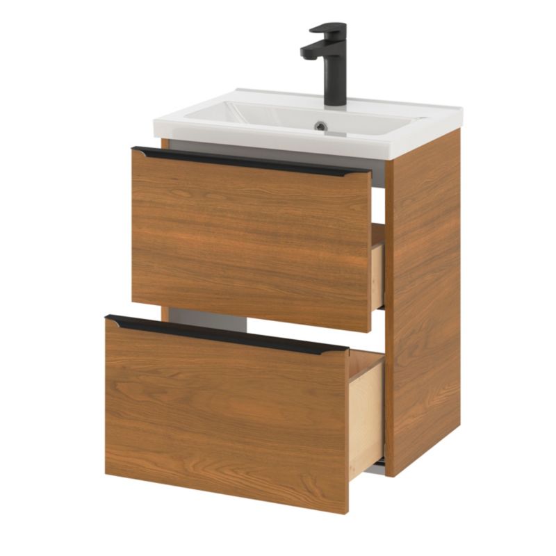 Szafka pod umywalkę Goodhome Imandra wisząca Slim 50 cm orzech