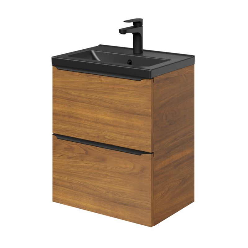Szafka pod umywalkę Goodhome Imandra wisząca Slim 50 cm orzech
