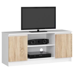 Szafka RTV Akord Biała 120 cm 2 drzwi kolor Dąb Sonoma mat 2 półki 120x40x55 cm 1 szt.