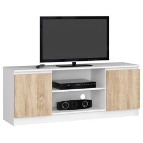 Szafka RTV Akord Biała 140 cm 2 drzwi kolor Dąb Sonoma mat 2 półki 140x40x55 cm 1 szt.