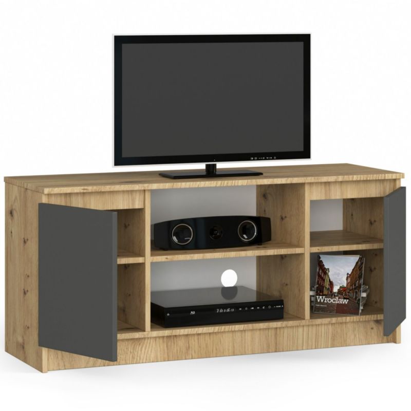 Szafka RTV Akord Dąb Artisan 120 cm 2 drzwi kolor Grafit Szary mat 2 półki 120x40x55 cm 1 szt.