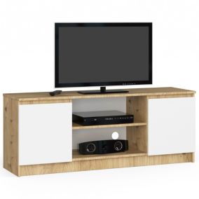 Szafka RTV Akord Dąb Artisan 140 cm 2 drzwi kolor Biały mat 2 półki 140x40x55 cm 1 szt.