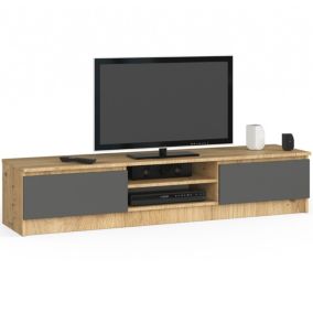 Szafka RTV Akord Dąb Artisan 160 cm 2 drzwi kolor Grafit Szary mat 2 półki 160x40x33 cm 1 szt.