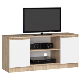 Szafka RTV Akord Dąb Sonoma 120 cm 2 drzwi kolor Biały mat 2 półki 120x40x55 cm 1 szt.