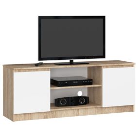 Szafka RTV Akord Dąb Sonoma 140 cm 2 drzwi kolor Biały mat 2 półki 140x40x55 cm 1 szt.