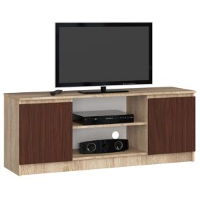 Szafka RTV Akord Dąb Sonoma 140 cm 2 drzwi kolor Wenge mat 2 półki 140x40x55 cm 1 szt.