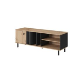 Szafka rtv jednodrzwiowa Bettso Madis 138 cm w stylu skandynawskim dąb artisan czarny antracyt 1szt.