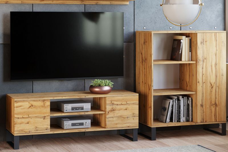 Szafka RTV Kobi 135 cm loft dąb craft złoty 1 szt.