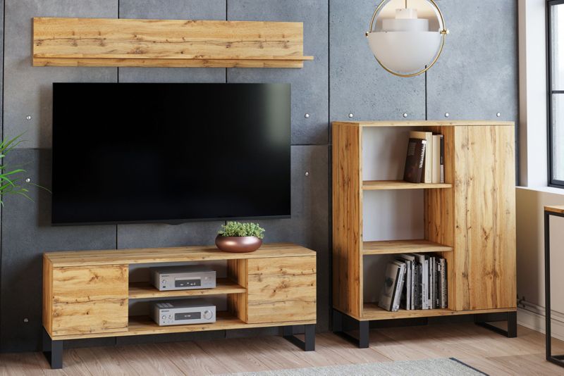 Szafka RTV Kobi 135 cm loft dąb craft złoty 1 szt.