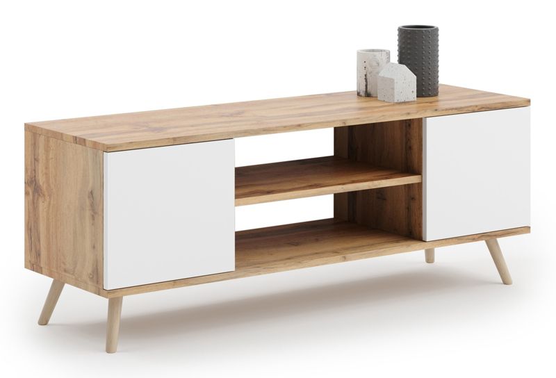 Szafka RTV Kobi 135 cm skandynawska dąb craft złoty-biel 1 szt.