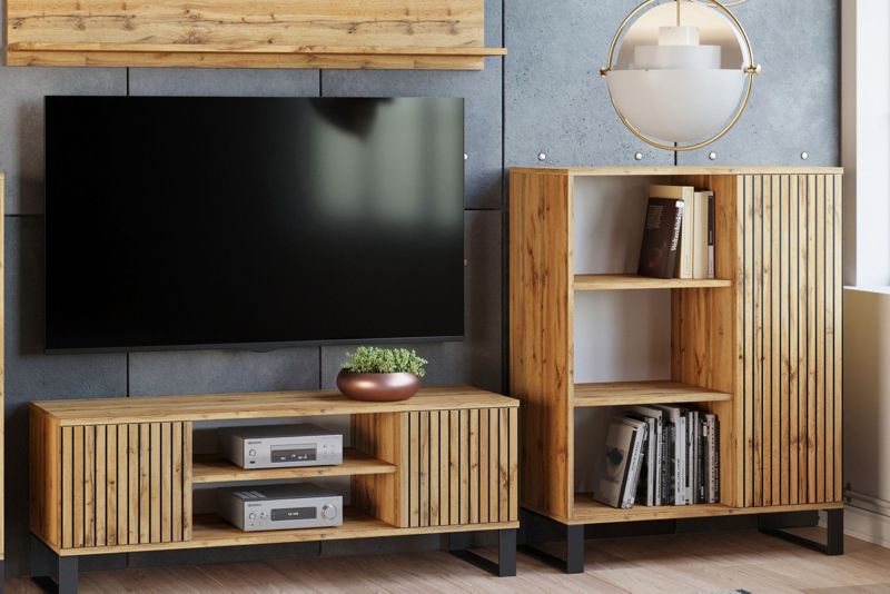 Szafka RTV Kobi 155 cm loft dąb craft złoty - lamele 1 szt.