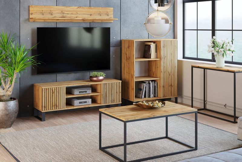 Szafka RTV Kobi 155 cm loft dąb craft złoty - lamele 1 szt.