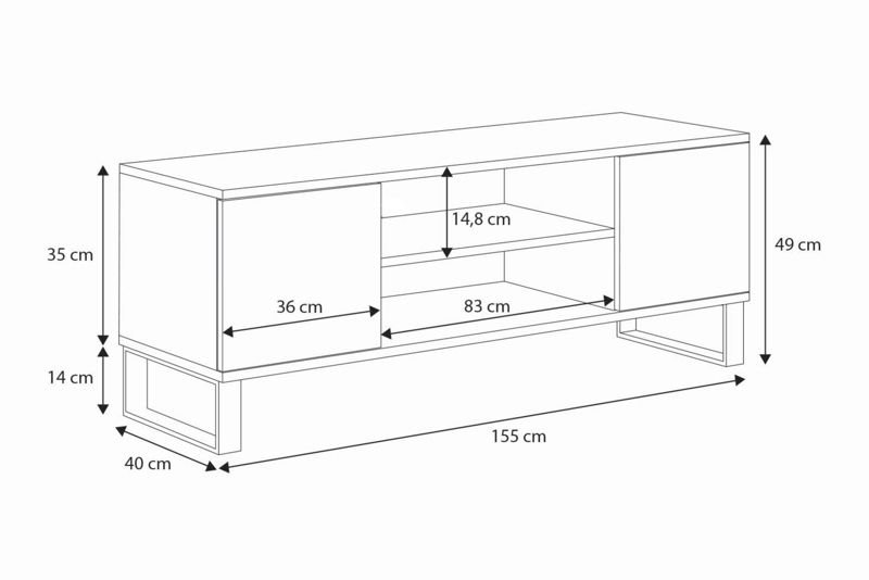 Szafka RTV Kobi Focus 155 cm - nogi metalowe Dąb artisan 1 szt.