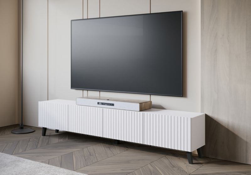 Szafka RTV MINIO go for it LOKET 190 cm biały/biały MDF z ryflowaniem M9 ,1 szt.