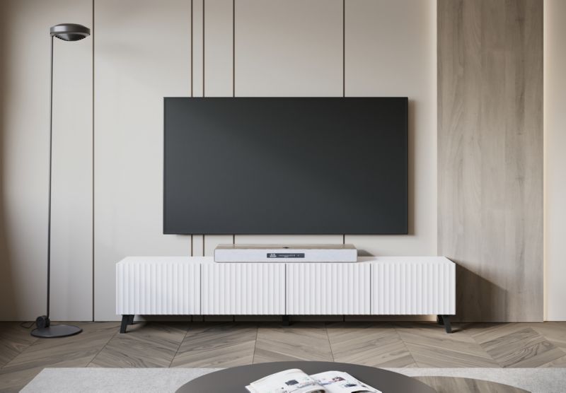 Szafka RTV MINIO go for it LOKET 190 cm biały/biały MDF z ryflowaniem M9 ,1 szt.
