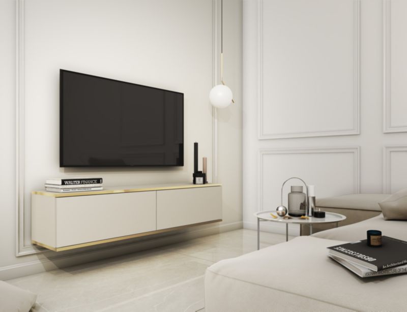 Szafka RTV MINIO go for it ORINO 135 cm beżowa ze złotymi detalami,1 szt.