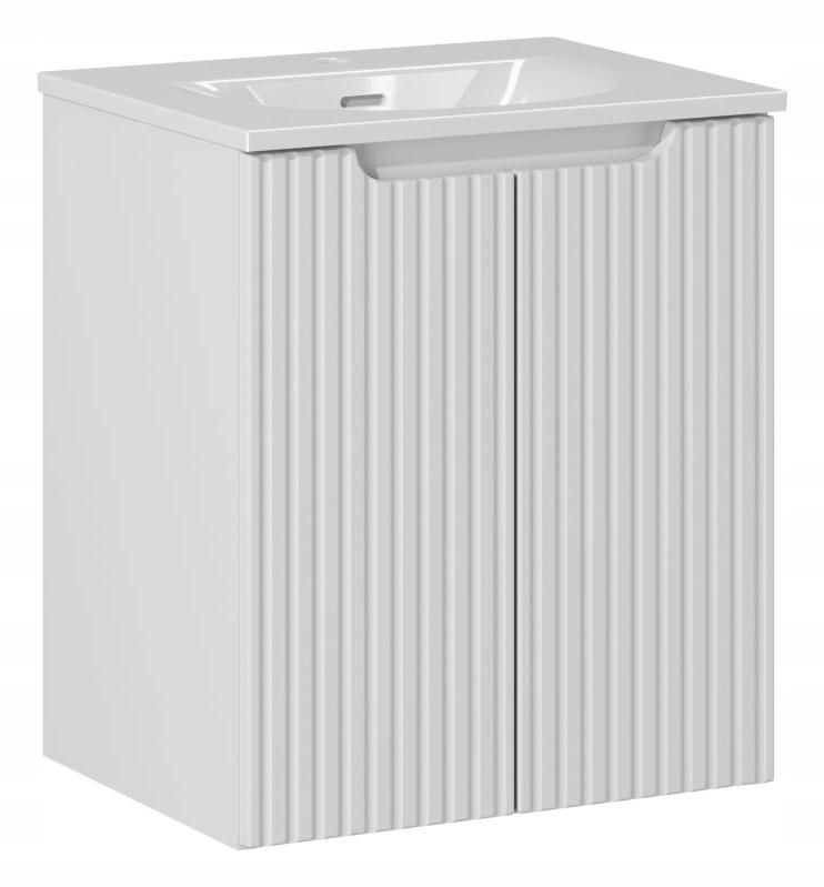 Furnidea koupelnová skříňka s umyvadlem, 50 cm, závěsná bílá, rýhovaná čela, Nova White, 2 dvířka, 1 ks.