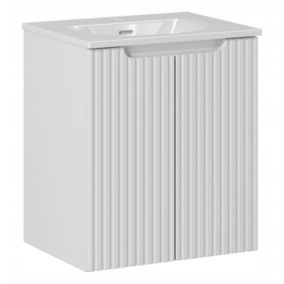 Szafka z umywalką łazienkowa Furnidea 50 cm wisząca biała ryflowane fronty Nova White 2 drzwi 1 szt.
