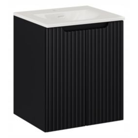 Szafka z umywalką łazienkowa Furnidea 50 cm wisząca czarna ryflowane fronty Nova Black 2 drzwi 1 szt.
