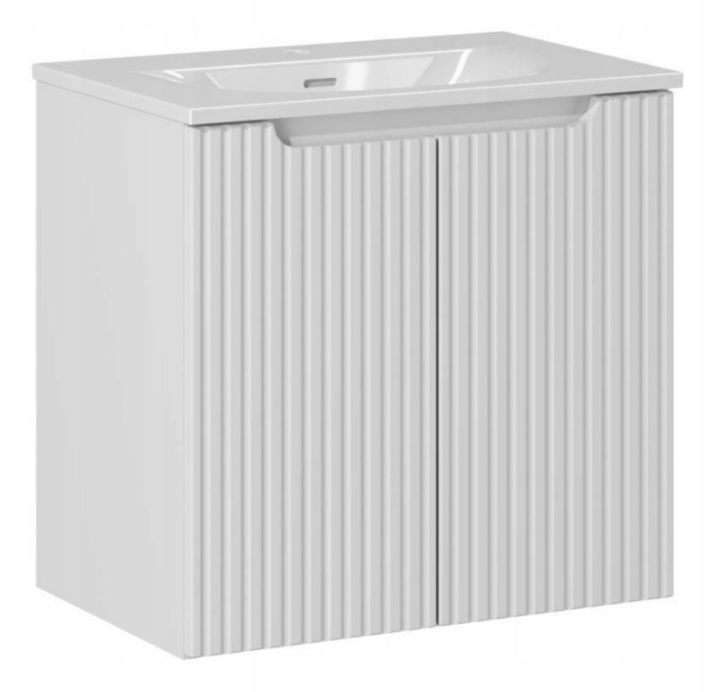 Furnidea koupelnová skříňka s umyvadlem, 60 cm, závěsná bílá, rýhovaná čela, Nova White, 2 dvířka, 1 ks.